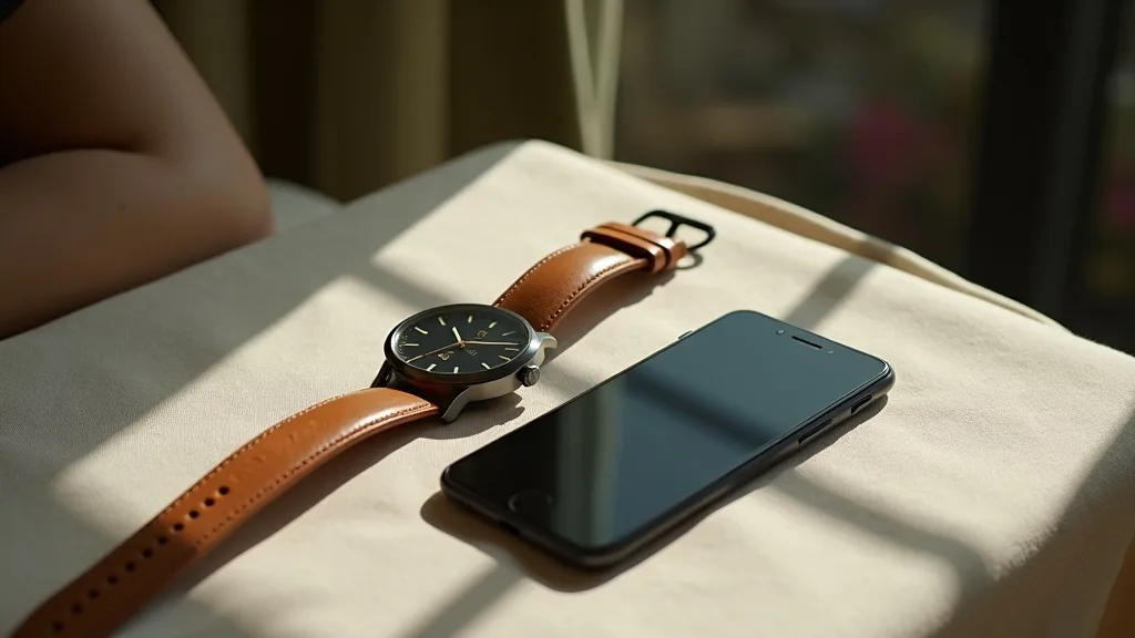 montre classique et téléphone moderne côte à côte sur du lin a Lyon